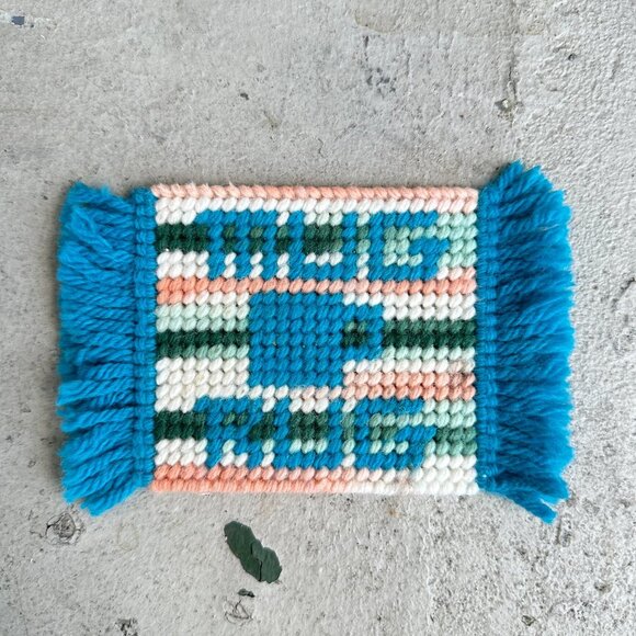 Needlepoint Mug Rug Coaster with Fringe Ends - Picture 5 of 10